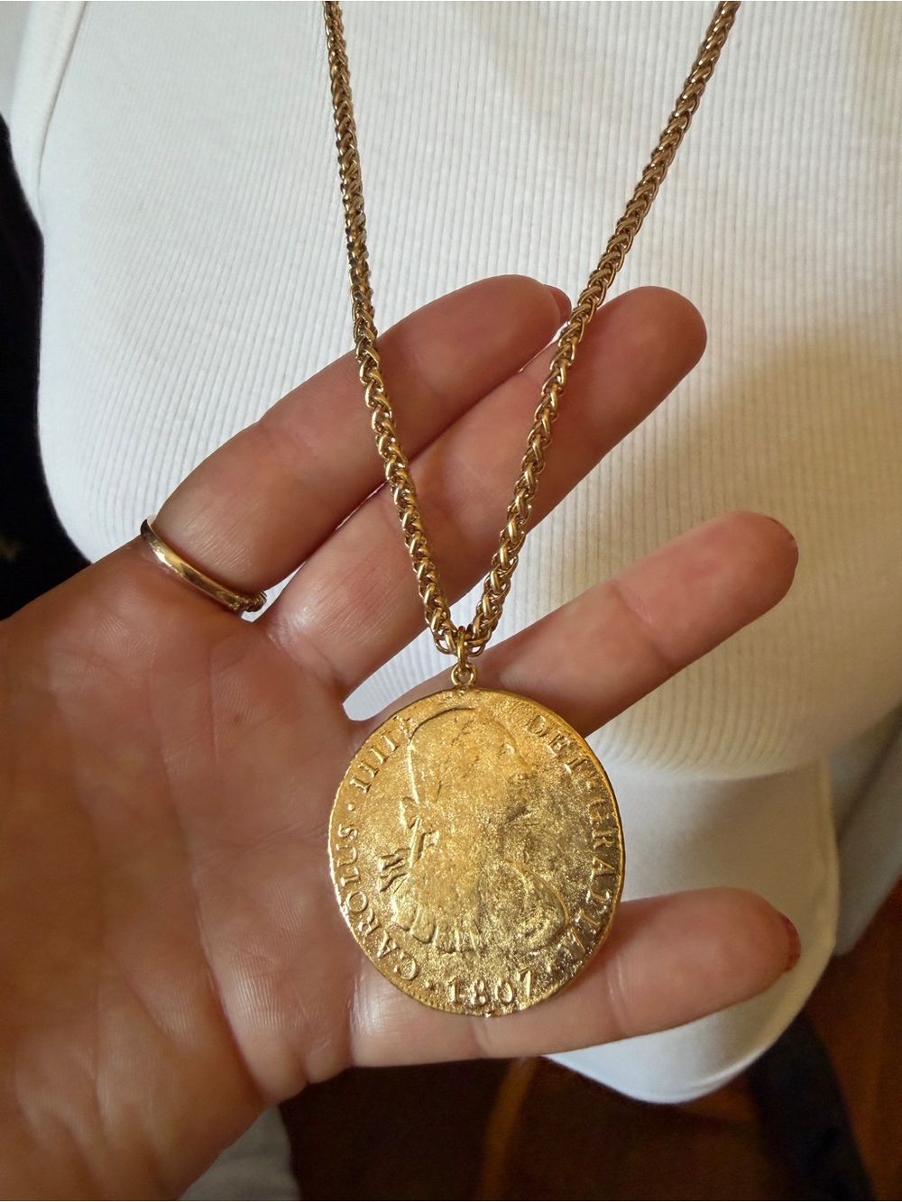 Gold Plated Coin Pendant Necklace - Elegant Women’s Jewelry - Picture 2 of 9
